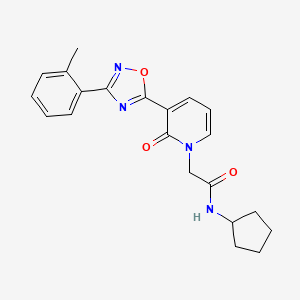 molecular formula C21H22N4O3 B2553670 N-cyclopentyl-2-(2-oxo-3-(3-(o-tolyl)-1,2,4-oxadiazol-5-yl)pyridin-1(2H)-yl)acetamide CAS No. 1251571-22-8