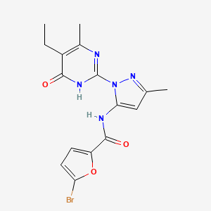 molecular formula C16H16BrN5O3 B2553686 5-bromo-N-(1-(5-ethyl-4-methyl-6-oxo-1,6-dihydropyrimidin-2-yl)-3-methyl-1H-pyrazol-5-yl)furan-2-carboxamide CAS No. 1003798-94-4