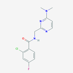 molecular formula C14H14ClFN4O B2553687 2-Chloro-N-[[4-(dimethylamino)pyrimidin-2-yl]methyl]-4-fluorobenzamide CAS No. 1797078-69-3