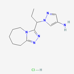 molecular formula C13H21ClN6 B2553695 1-[1-(6,7,8,9-四氢-5H-[1,2,4]三唑并[4,3-a]氮杂环-3-基)丙基]吡唑-4-胺;盐酸盐 CAS No. 1431964-42-9