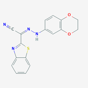 molecular formula C17H12N4O2S B255370 1,3-Benzothiazol-2-yl(2,3-dihydro-1,4-benzodioxin-6-ylhydrazono)acetonitrile 
