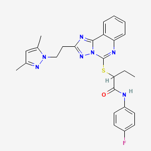 molecular formula C26H26FN7OS B2553715 2-[[2-[2-(3,5-dimethylpyrazol-1-yl)ethyl]-[1,2,4]triazolo[1,5-c]quinazolin-5-yl]sulfanyl]-N-(4-fluorophenyl)butanamide CAS No. 896798-13-3