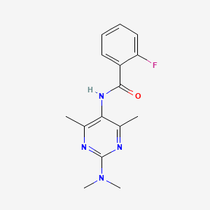 molecular formula C15H17FN4O B2553739 N-(2-(dimethylamino)-4,6-dimethylpyrimidin-5-yl)-2-fluorobenzamide CAS No. 1448064-05-8