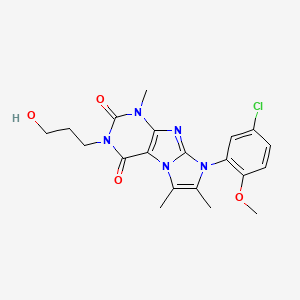 molecular formula C20H22ClN5O4 B2553741 6-(5-Chloro-2-methoxyphenyl)-2-(3-hydroxypropyl)-4,7,8-trimethylpurino[7,8-a]imidazole-1,3-dione CAS No. 876672-96-7