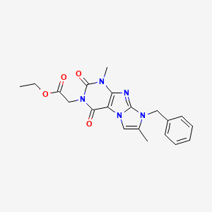 molecular formula C20H21N5O4 B2553745 2-(8-苄基-1,7-二甲基-2,4-二氧代-1H-咪唑并[2,1-f]嘌呤-3(2H,4H,8H)-基)乙酸乙酯 CAS No. 887468-18-0