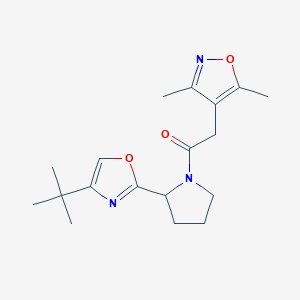 molecular formula C18H25N3O3 B2553768 1-[2-(4-Tert-butyl-1,3-oxazol-2-yl)pyrrolidin-1-yl]-2-(3,5-dimethyl-1,2-oxazol-4-yl)ethan-1-one CAS No. 2201393-22-6