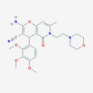 molecular formula C25H30N4O6 B2553773 2-amino-7-methyl-6-(2-morpholinoethyl)-5-oxo-4-(2,3,4-trimethoxyphenyl)-5,6-dihydro-4H-pyrano[3,2-c]pyridine-3-carbonitrile CAS No. 758701-43-8