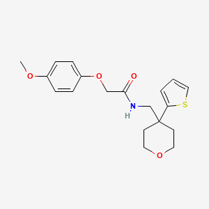 2-(4-methoxyphenoxy)-N-((4-(thiophen-2-yl)tetrahydro-2H-pyran-4-yl)methyl)acetamide