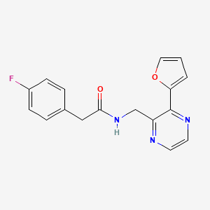 molecular formula C17H14FN3O2 B2553794 2-(4-氟苯基)-N-((3-(呋喃-2-基)吡嗪-2-基)甲基)乙酰胺 CAS No. 2034539-72-3