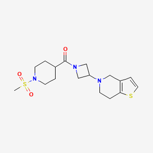 molecular formula C17H25N3O3S2 B2553798 (3-(6,7-dihydrothieno[3,2-c]pyridin-5(4H)-yl)azetidin-1-yl)(1-(methylsulfonyl)piperidin-4-yl)methanone CAS No. 2034427-76-2