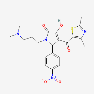 molecular formula C21H24N4O5S B2553804 1-(3-(dimethylamino)propyl)-4-(2,4-dimethylthiazole-5-carbonyl)-3-hydroxy-5-(4-nitrophenyl)-1H-pyrrol-2(5H)-one CAS No. 627815-50-3