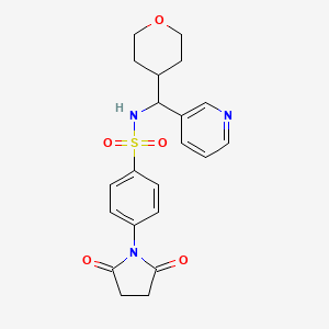molecular formula C21H23N3O5S B2553805 4-(2,5-dioxopyrrolidin-1-yl)-N-(pyridin-3-yl(tetrahydro-2H-pyran-4-yl)methyl)benzenesulfonamide CAS No. 2034542-15-7