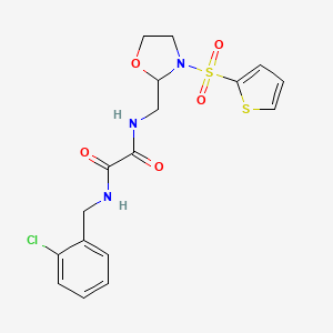molecular formula C17H18ClN3O5S2 B2553806 N1-(2-chlorobenzyl)-N2-((3-(thiophen-2-ylsulfonyl)oxazolidin-2-yl)methyl)oxalamide CAS No. 874804-93-0