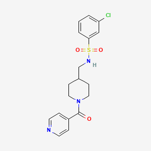 molecular formula C18H20ClN3O3S B2553808 3-氯-N-((1-异烟酰基哌啶-4-基)甲基)苯磺酰胺 CAS No. 1396809-90-7