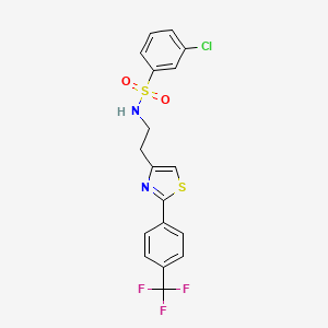 molecular formula C18H14ClF3N2O2S2 B2553809 3-chloro-N-(2-(2-(4-(trifluoromethyl)phenyl)thiazol-4-yl)ethyl)benzenesulfonamide CAS No. 896679-05-3