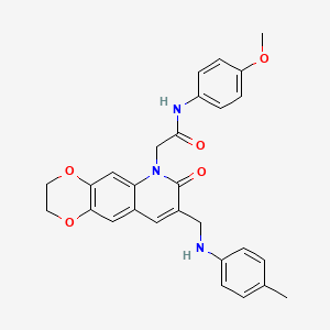 molecular formula C28H27N3O5 B2553823 N-(4-methoxyphenyl)-2-[8-{[(4-methylphenyl)amino]methyl}-7-oxo-2,3-dihydro[1,4]dioxino[2,3-g]quinolin-6(7H)-yl]acetamide CAS No. 894554-29-1