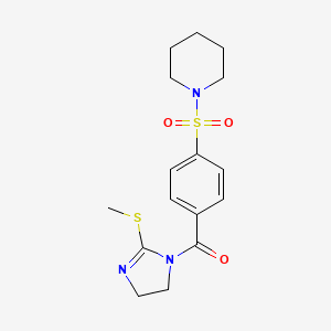 molecular formula C16H21N3O3S2 B2553826 （2-甲硫基-4,5-二氢咪唑-1-基）-（4-哌啶-1-基磺酰基苯基）甲苯酮 CAS No. 851863-59-7