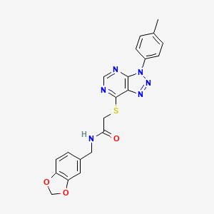 molecular formula C21H18N6O3S B2553846 N-(benzo[d][1,3]dioxol-5-ylmethyl)-2-((3-(p-tolyl)-3H-[1,2,3]triazolo[4,5-d]pyrimidin-7-yl)thio)acetamide CAS No. 863459-63-6