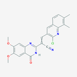 molecular formula C24H19ClN4O3 B2553848 3-(2-Chloro-7,8-dimethylquinolin-3-yl)-2-(6,7-dimethoxy-4-oxo-3,4-dihydroquinazolin-2-yl)prop-2-enenitrile CAS No. 380391-80-0