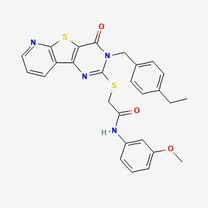 2-[[5-[(4-ethylphenyl)methyl]-6-oxo-8-thia-3,5,10-triazatricyclo[7.4.0.02,7]trideca-1(9),2(7),3,10,12-pentaen-4-yl]sulfanyl]-N-(3-methoxyphenyl)acetamide