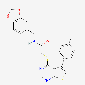 molecular formula C23H19N3O3S2 B2553865 N-(Benzo[1,3]dioxol-5-ylmethyl)-2-(5-p-tolyl-thieno[2,3-d]pyrimidin-4-ylsulfanyl)-acetamid CAS No. 577760-75-9