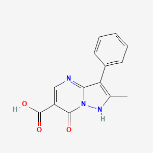 molecular formula C14H11N3O3 B2553866 2-Methyl-7-oxo-3-phenyl-4,7-dihydropyrazolo[1,5-a]pyrimidine-6-carboxylic acid CAS No. 1204297-29-9
