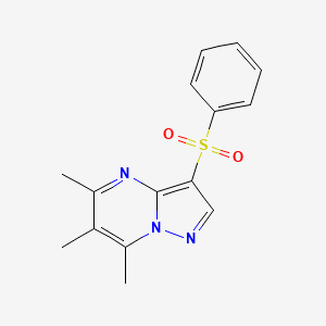 molecular formula C15H15N3O2S B2553868 5,6,7-Trimethyl-3-(phenylsulfonyl)pyrazolo[1,5-a]pyrimidine CAS No. 685108-12-7