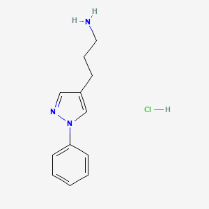 molecular formula C12H16ClN3 B2553875 3-(1-Phenylpyrazol-4-yl)propan-1-amine;hydrochloride CAS No. 2375260-15-2