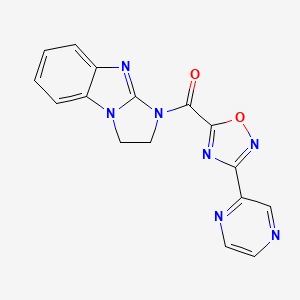 molecular formula C16H11N7O2 B2553877 (2,3-Dihydro-1H-benzo[d]imidazo[1,2-a]imidazol-1-yl)(3-(pyrazin-2-yl)-1,2,4-oxadiazol-5-yl)methanon CAS No. 1219914-50-7