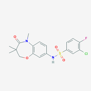 molecular formula C18H18ClFN2O4S B2553882 3-chloro-4-fluoro-N-(3,3,5-trimethyl-4-oxo-2,3,4,5-tetrahydrobenzo[b][1,4]oxazepin-8-yl)benzenesulfonamide CAS No. 921903-33-5