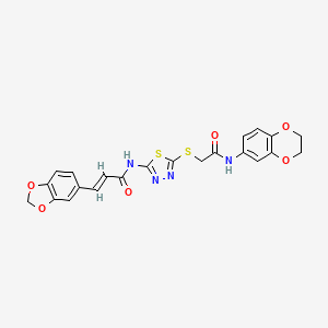 molecular formula C22H18N4O6S2 B2553903 (E)-3-(benzo[d][1,3]dioxol-5-yl)-N-(5-((2-((2,3-dihydrobenzo[b][1,4]dioxin-6-yl)amino)-2-oxoethyl)thio)-1,3,4-thiadiazol-2-yl)acrylamide CAS No. 1321662-18-3