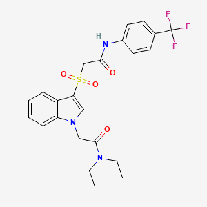 molecular formula C23H24F3N3O4S B2553905 N,N-diethyl-2-(3-((2-oxo-2-((4-(trifluoromethyl)phenyl)amino)ethyl)sulfonyl)-1H-indol-1-yl)acetamide CAS No. 878056-67-8