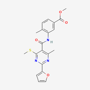 molecular formula C20H19N3O4S B2553907 Methyl 3-[2-(furan-2-yl)-4-methyl-6-(methylsulfanyl)pyrimidine-5-amido]-4-methylbenzoate CAS No. 1030734-56-5