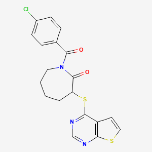 molecular formula C19H16ClN3O2S2 B2553911 1-(4-氯苯甲酰基)-3-(噻吩并[2,3-d]嘧啶-4-基硫代)氮杂环-2-酮 CAS No. 683780-17-8
