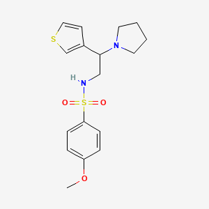 molecular formula C17H22N2O3S2 B2553913 4-methoxy-N-(2-(pyrrolidin-1-yl)-2-(thiophen-3-yl)ethyl)benzenesulfonamide CAS No. 954702-40-0