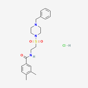 molecular formula C22H30ClN3O3S B2553914 N-(2-((4-benzylpiperazin-1-yl)sulfonyl)ethyl)-3,4-dimethylbenzamide hydrochloride CAS No. 1189862-64-3