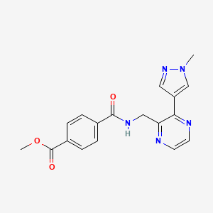 molecular formula C18H17N5O3 B2553922 methyl 4-(((3-(1-methyl-1H-pyrazol-4-yl)pyrazin-2-yl)methyl)carbamoyl)benzoate CAS No. 2034394-43-7