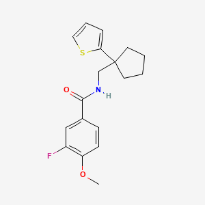 molecular formula C18H20FNO2S B2553928 3-fluoro-4-methoxy-N-((1-(thiophen-2-yl)cyclopentyl)methyl)benzamide CAS No. 1797970-90-1