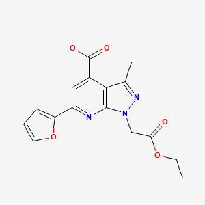 molecular formula C17H17N3O5 B2553937 methyl 1-(2-ethoxy-2-oxoethyl)-6-(furan-2-yl)-3-methyl-1H-pyrazolo[3,4-b]pyridine-4-carboxylate CAS No. 1011398-34-7