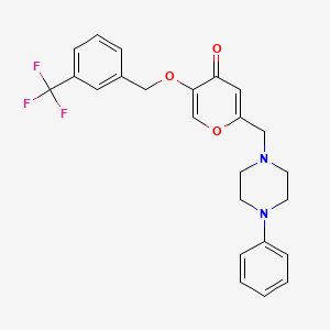 molecular formula C24H23F3N2O3 B2553951 2-((4-phenylpiperazin-1-yl)methyl)-5-((3-(trifluoromethyl)benzyl)oxy)-4H-pyran-4-one CAS No. 898421-16-4