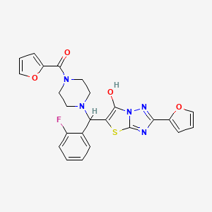 molecular formula C24H20FN5O4S B2553964 (4-((2-氟苯基)(2-(呋喃-2-基)-6-羟基噻唑并[3,2-b][1,2,4]三唑-5-基)甲基)哌嗪-1-基)(呋喃-2-基)甲苯酮 CAS No. 896291-62-6