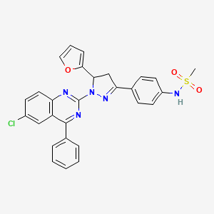 molecular formula C28H22ClN5O3S B2553974 N-(4-(1-(6-chloro-4-phenylquinazolin-2-yl)-5-(furan-2-yl)-4,5-dihydro-1H-pyrazol-3-yl)phenyl)methanesulfonamide CAS No. 865616-62-2