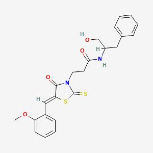 molecular formula C23H24N2O4S2 B2553976 N-(1-hydroxy-3-phenylpropan-2-yl)-3-[(5Z)-5-(2-methoxybenzylidene)-4-oxo-2-thioxo-1,3-thiazolidin-3-yl]propanamide CAS No. 900135-35-5