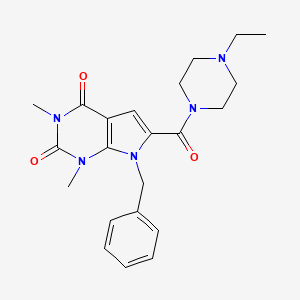 molecular formula C22H27N5O3 B2553992 7-benzyl-6-(4-ethylpiperazine-1-carbonyl)-1,3-dimethyl-1H-pyrrolo[2,3-d]pyrimidine-2,4(3H,7H)-dione CAS No. 1040655-75-1