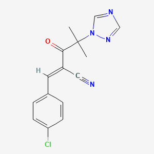 molecular formula C15H13ClN4O B2554015 3-(4-chlorophenyl)-2-[2-methyl-2-(1H-1,2,4-triazol-1-yl)propanoyl]acrylonitrile CAS No. 320420-68-6