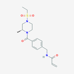 molecular formula C18H25N3O4S B2554023 N-[[4-[(2R)-4-Ethylsulfonyl-2-methylpiperazine-1-carbonyl]phenyl]methyl]prop-2-enamide CAS No. 2200295-74-3