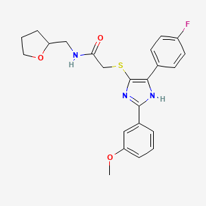 molecular formula C23H24FN3O3S B2554036 2-((5-(4-fluorophenyl)-2-(3-methoxyphenyl)-1H-imidazol-4-yl)thio)-N-((tetrahydrofuran-2-yl)methyl)acetamide CAS No. 901232-47-1