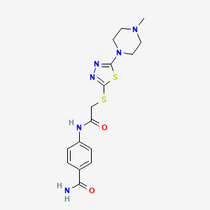 molecular formula C16H20N6O2S2 B2554069 4-(2-((5-(4-Methylpiperazin-1-yl)-1,3,4-thiadiazol-2-yl)thio)acetamido)benzamide CAS No. 1105221-31-5