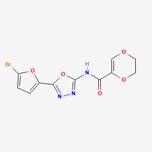 N-(5-(5-bromofuran-2-yl)-1,3,4-oxadiazol-2-yl)-5,6-dihydro-1,4-dioxine-2-carboxamide