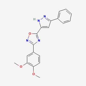 molecular formula C19H16N4O3 B2554088 3-(3,4-dimethoxyphenyl)-5-(3-phenyl-1H-pyrazol-5-yl)-1,2,4-oxadiazole CAS No. 1107061-66-4